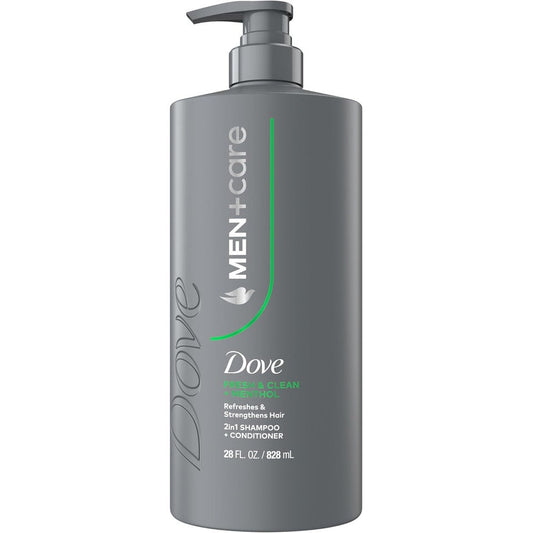 Dove Men Plus Care Fresh and Clean 2-in-1 shampoo front view bottle