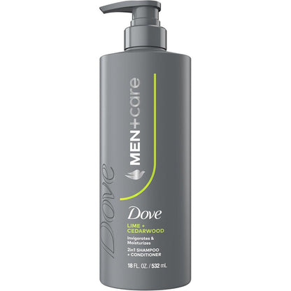 Dove Men Plus Care Lime and Cedarwood 2-in-1 Shampoo front view