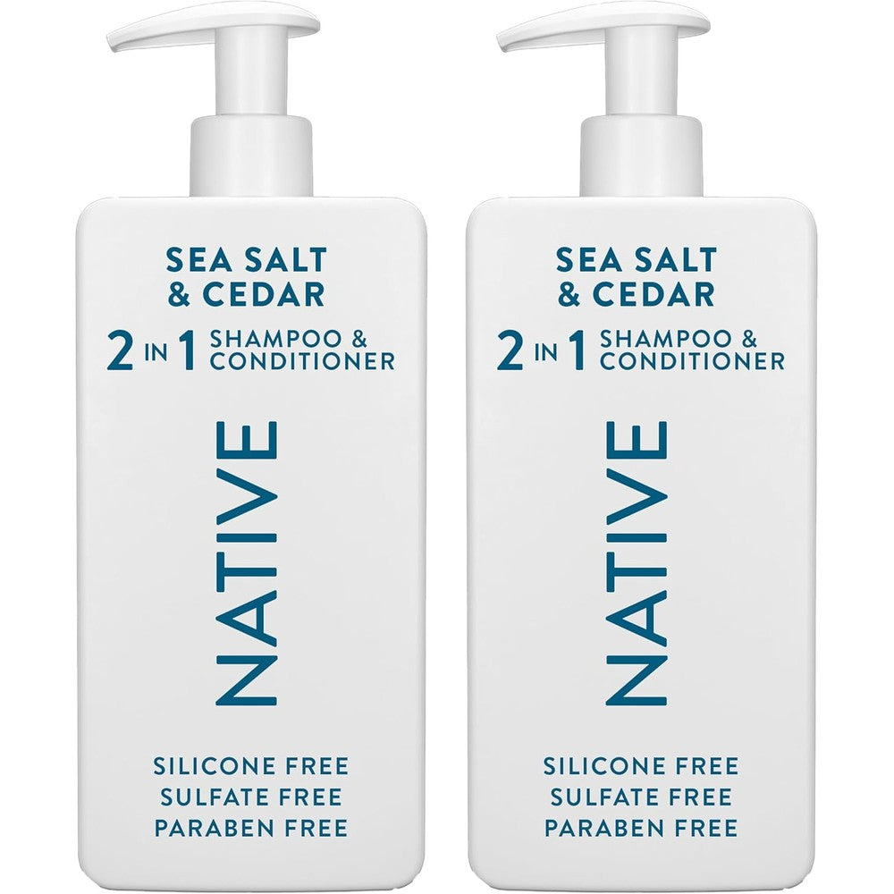 Native Sea Salt and Cedar 2-in-1 shampoo and conditioner front view