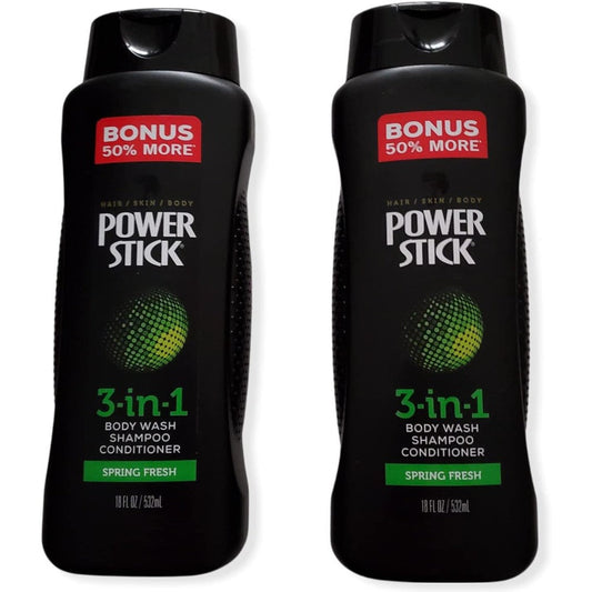 Power Stick 3 in 1 Spring Fresh Shampoo Conditioner Body Wash 2 Pack front view