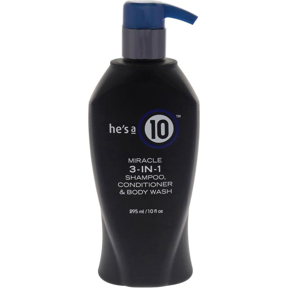 It's A 10 He's A 10 Miracle 3-in-1 Shampoo, Conditioner, and Body Wash front bottle view.