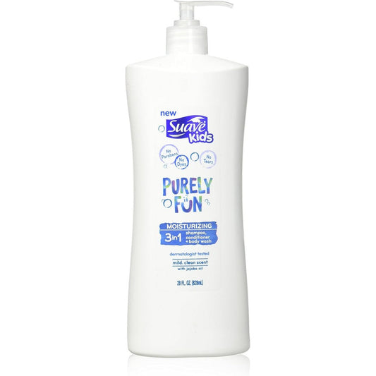 Suave Kids Purely Fun 3 In 1 Shampoo Conditioner And Body Wash For Gentle Cleansing, Paraben Free Formula, 28 Fluid Ounce - Image 1