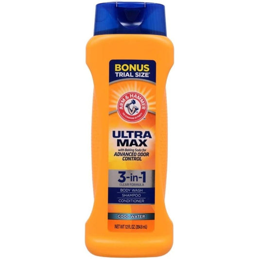 Arm & Hammer Ultra Max 3 in 1 shampoo conditioner and body wash for men in Cool Water scent