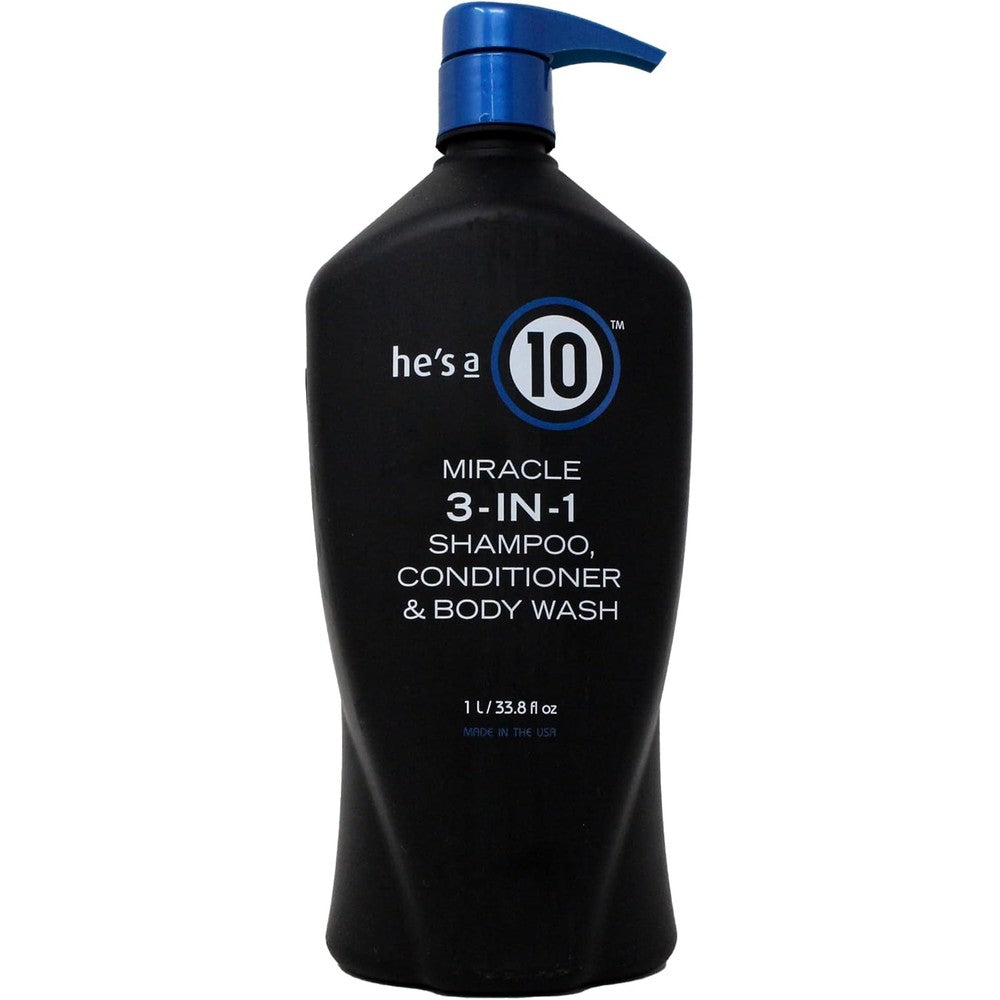It's A 10 Haircare He's A 10 Miracle 3-in-1 Shampoo Conditioner and Body Wash 1 Liter front view
