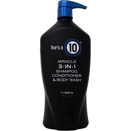 It's A 10 Haircare He's A 10 Miracle 3-in-1 Shampoo Conditioner and Body Wash 1 Liter front view