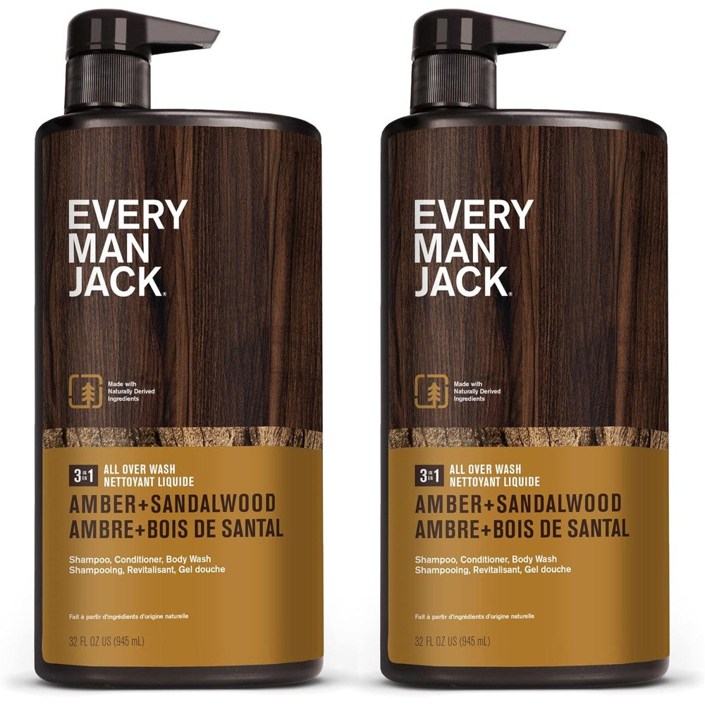 Every Man Jack Amber Sandalwood 3 in 1 All Over Wash front view showing packaging