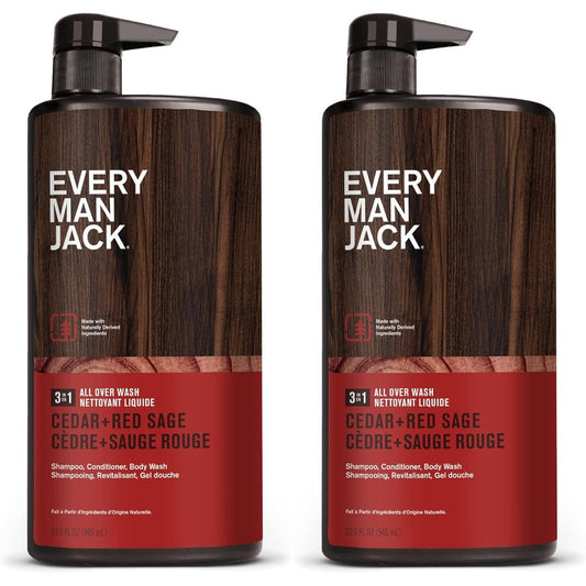 Every Man Jack Cedar and Red Sage 3 in 1 All Over Wash twin pack front view premium mens body wash