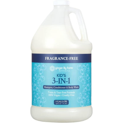 Ginger Lily Farms Botanicals Kids 3 in 1 Shampoo Conditioner Body Wash one gallon front view