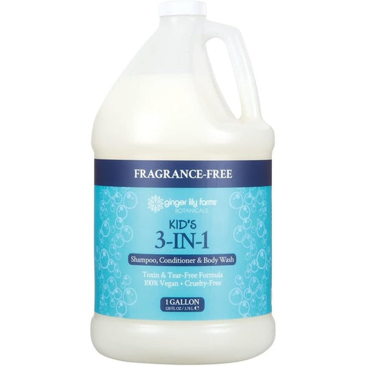 Ginger Lily Farms Botanicals Kids 3 in 1 Shampoo Conditioner Body Wash one gallon front view