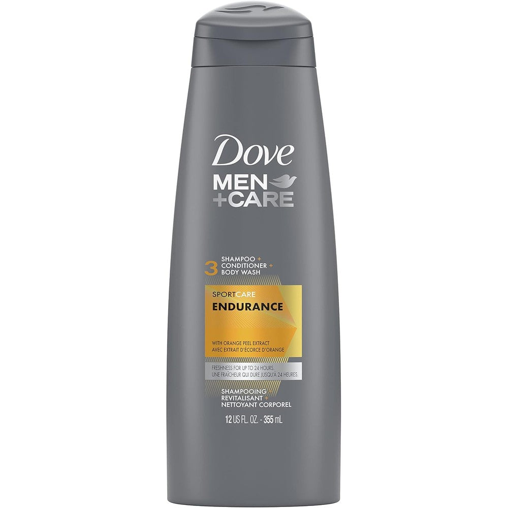 Dove Men Care SportCare Endurance 3 in 1 shampoo front view showing packaging details