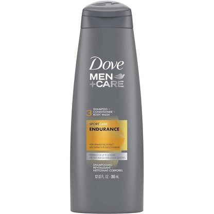 Dove Men Care SportCare Endurance 3 in 1 shampoo front view showing packaging details