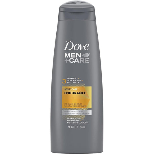 Dove Men Care SportCare Endurance 3 in 1 shampoo front view showing packaging details