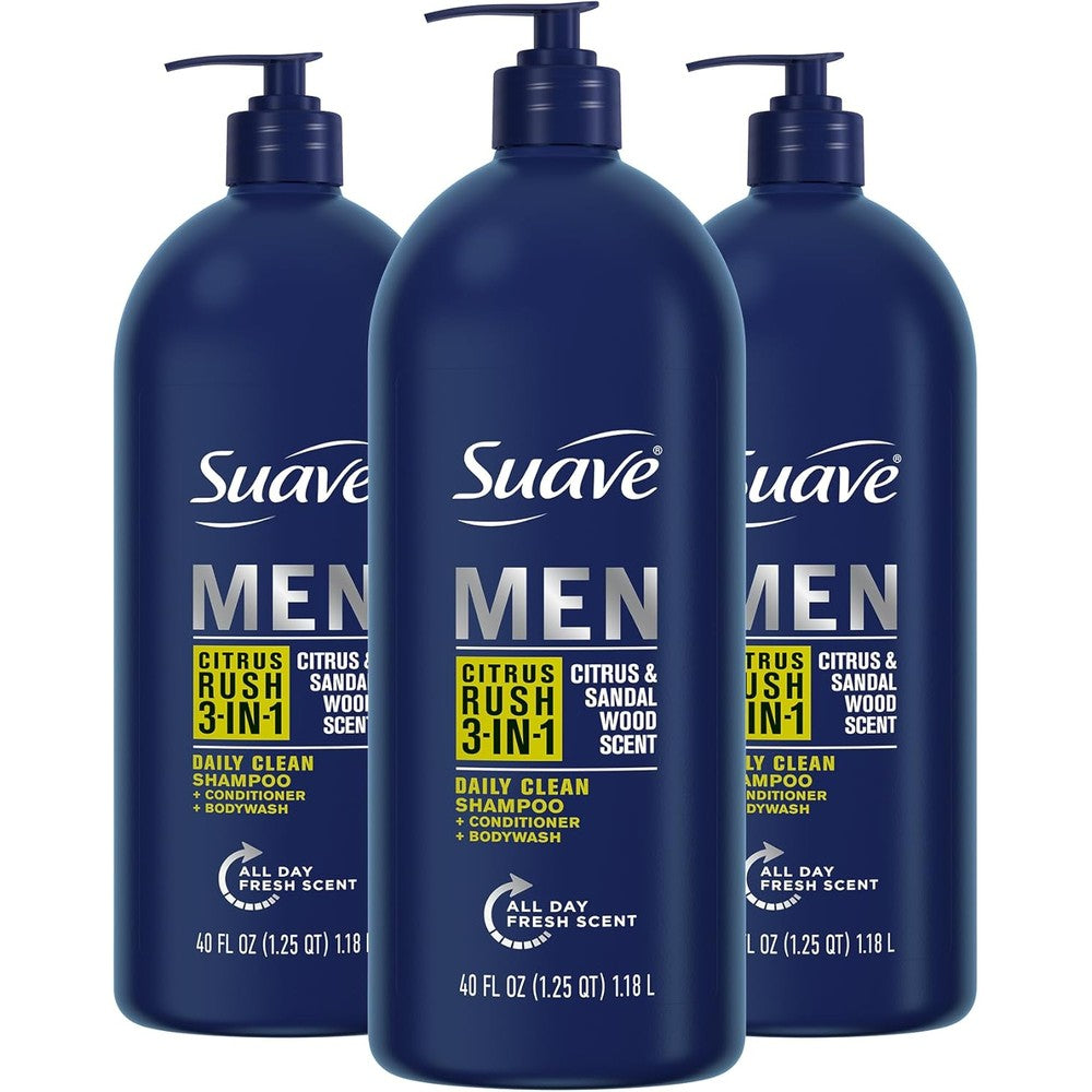 Suave Men Three In One Citrus Rush Shampoo Conditioner Body Wash front view