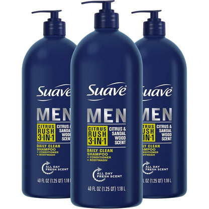 Suave Men Three In One Citrus Rush Shampoo Conditioner Body Wash front view