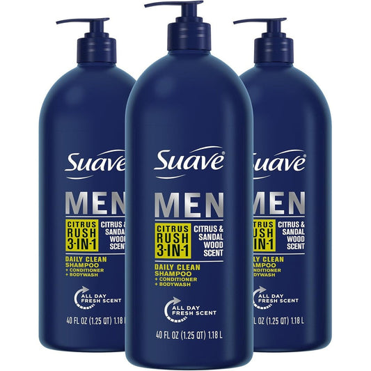 Suave Men Three In One Citrus Rush Shampoo Conditioner Body Wash front view