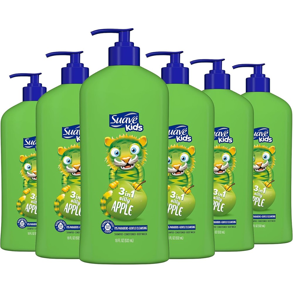 Suave Kids 3-in-1 Silly Apple bottle front view for tear free kids bath time