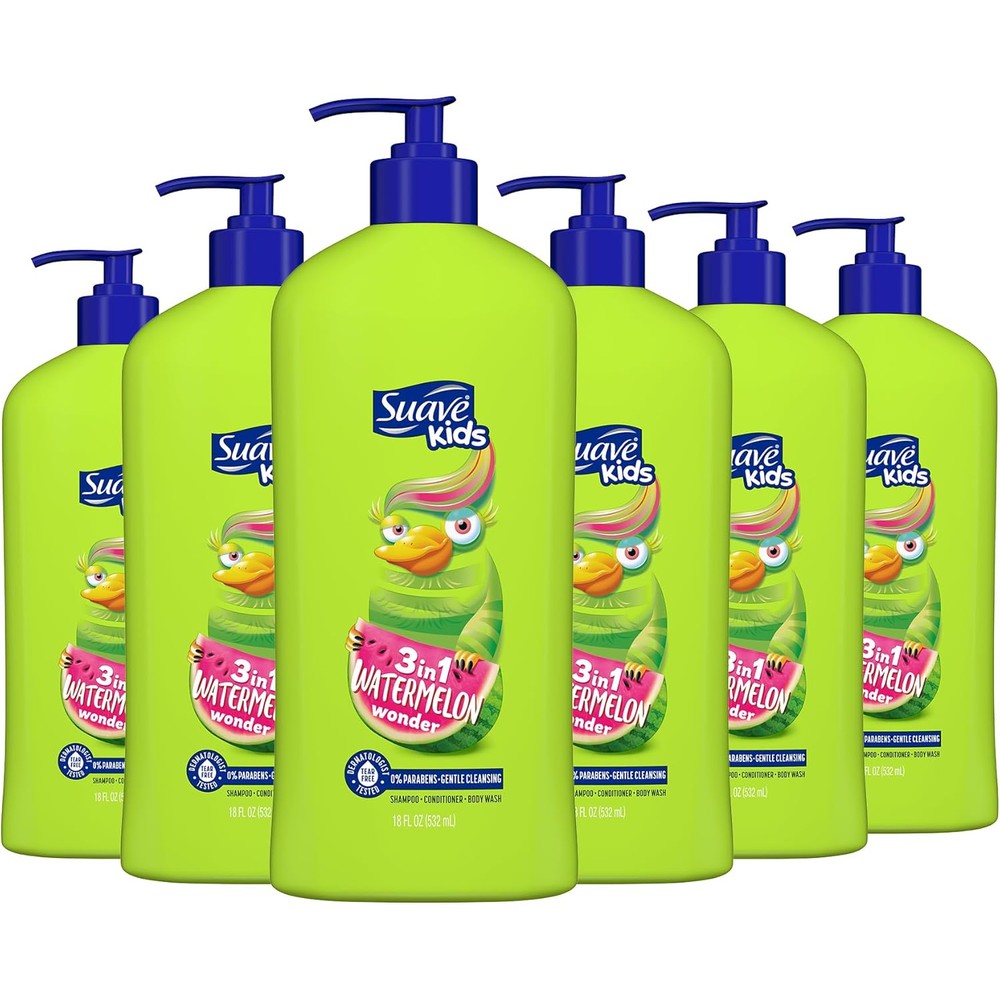 Suave Kids Three In One Watermelon Wonder front bottle view for gentle kids bath care.