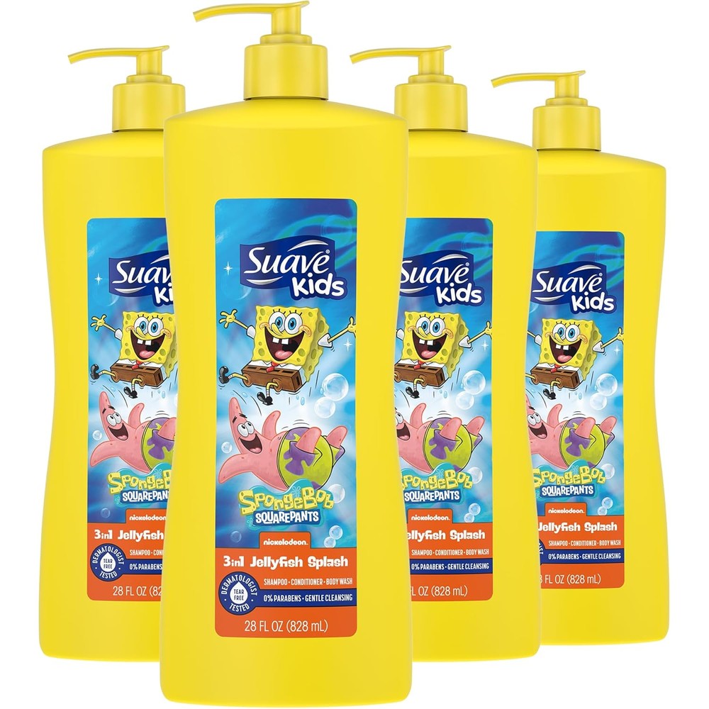 Suave Kids 3 in 1 SpongeBob shampoo conditioner and body wash front view bottle