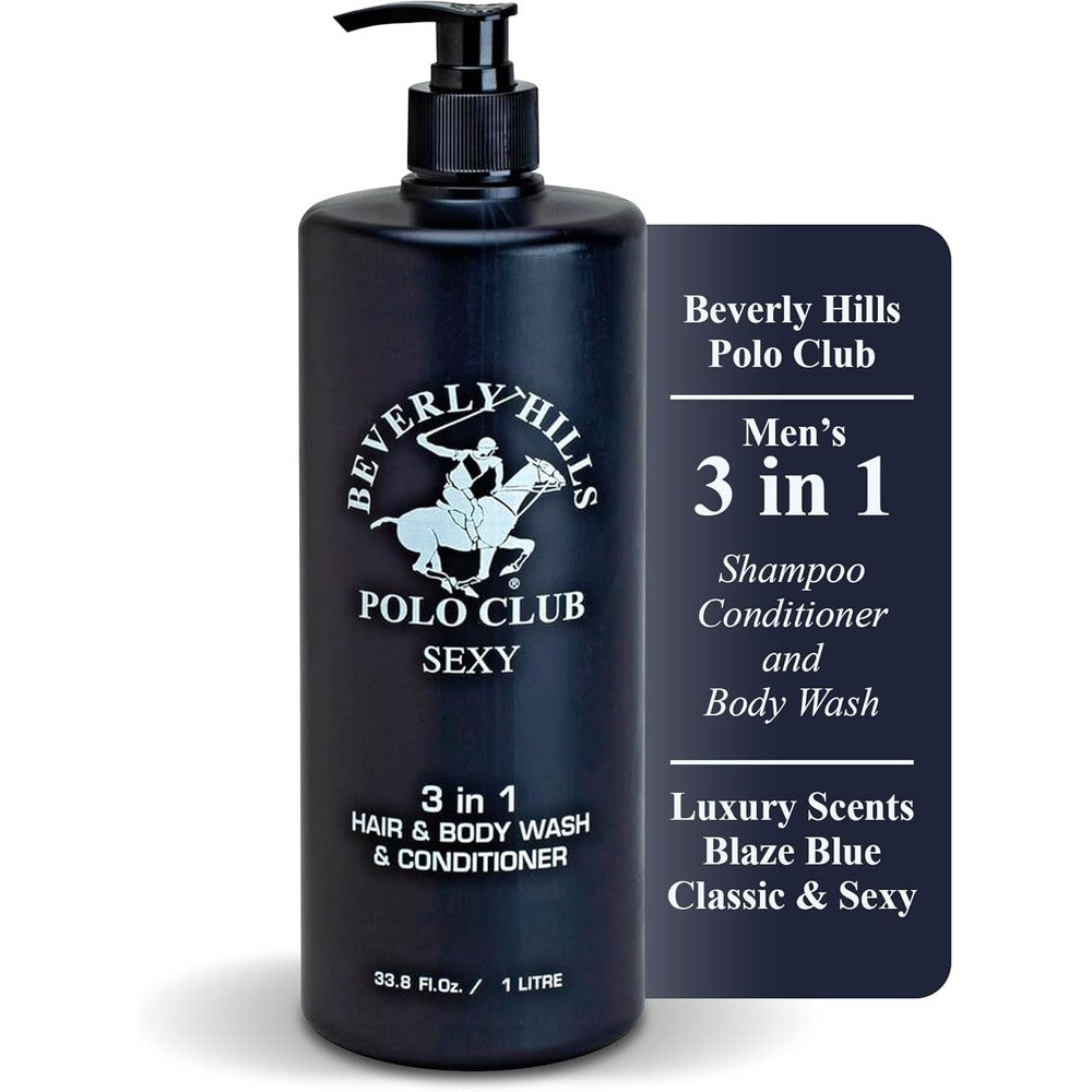 Beverly Hills Polo Club Men Three-in-One Shampoo Conditioner Body Wash front view luxury men shower gel