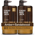 Every Man Jack Amber and Sandalwood 3 in 1 All Over Wash front view twin pack for men