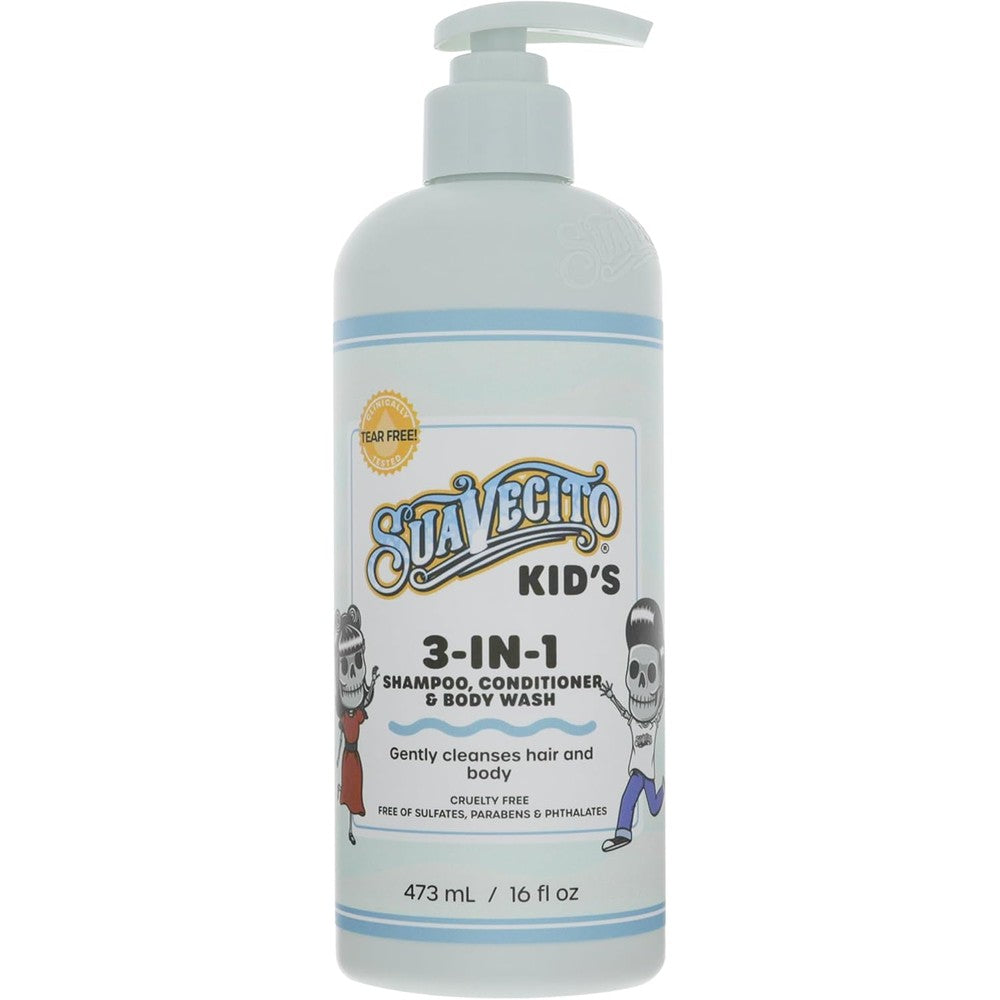 Suavecito Kids 3 in 1 Shampoo Conditioner and Body Wash front view pump bottle