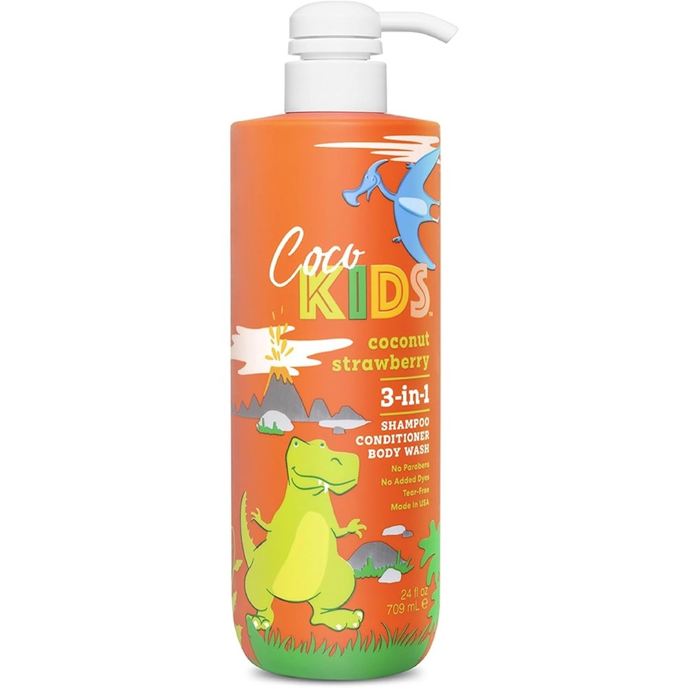 Cocomagic Cocokids 3-in-1 kids shampoo conditioner and body wash front view bottle with pump