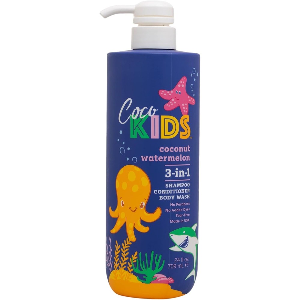 Cocomagic Coco Kids Watermelon 3-in-1 Shampoo Conditioner and Body Wash blue bottle front view