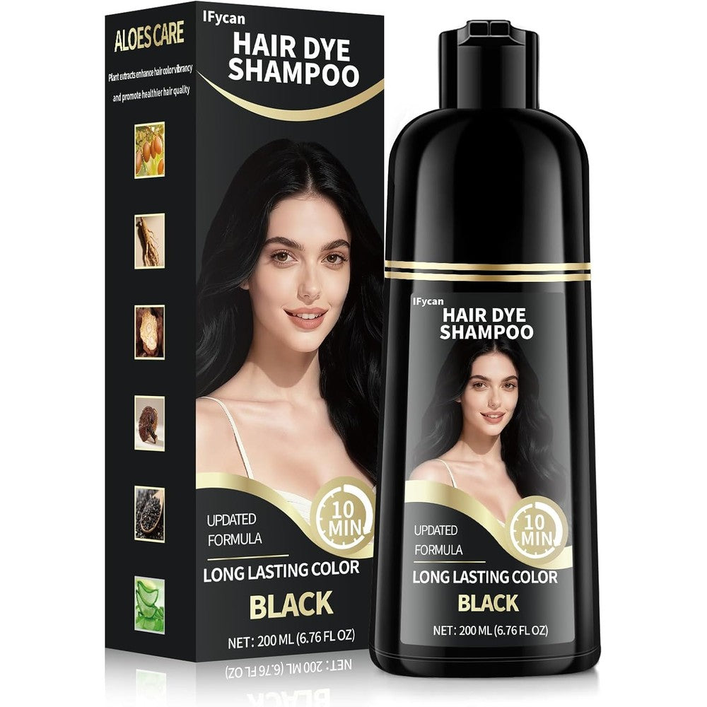 Ifycan 3 in 1 black hair dye shampoo 200 milliliter front bottle view for quick gray coverage