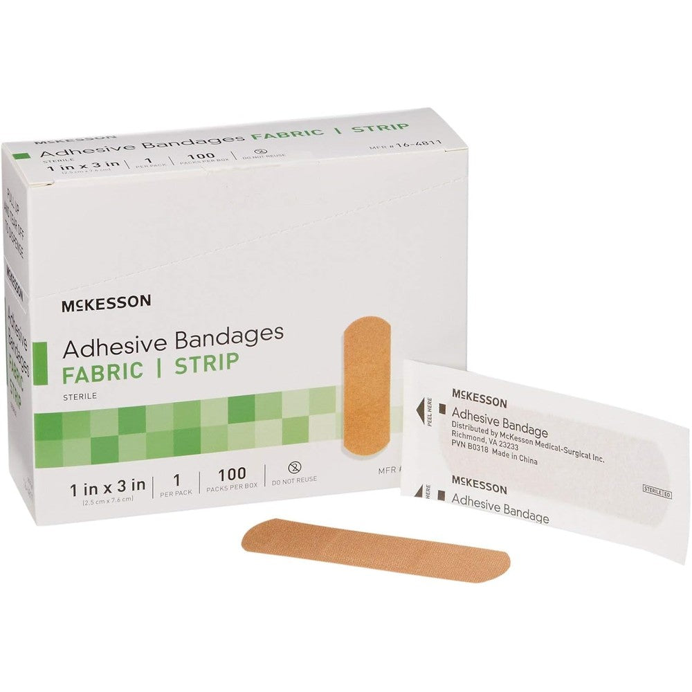 McKesson Adhesive Bandages 100 count box front view for first aid