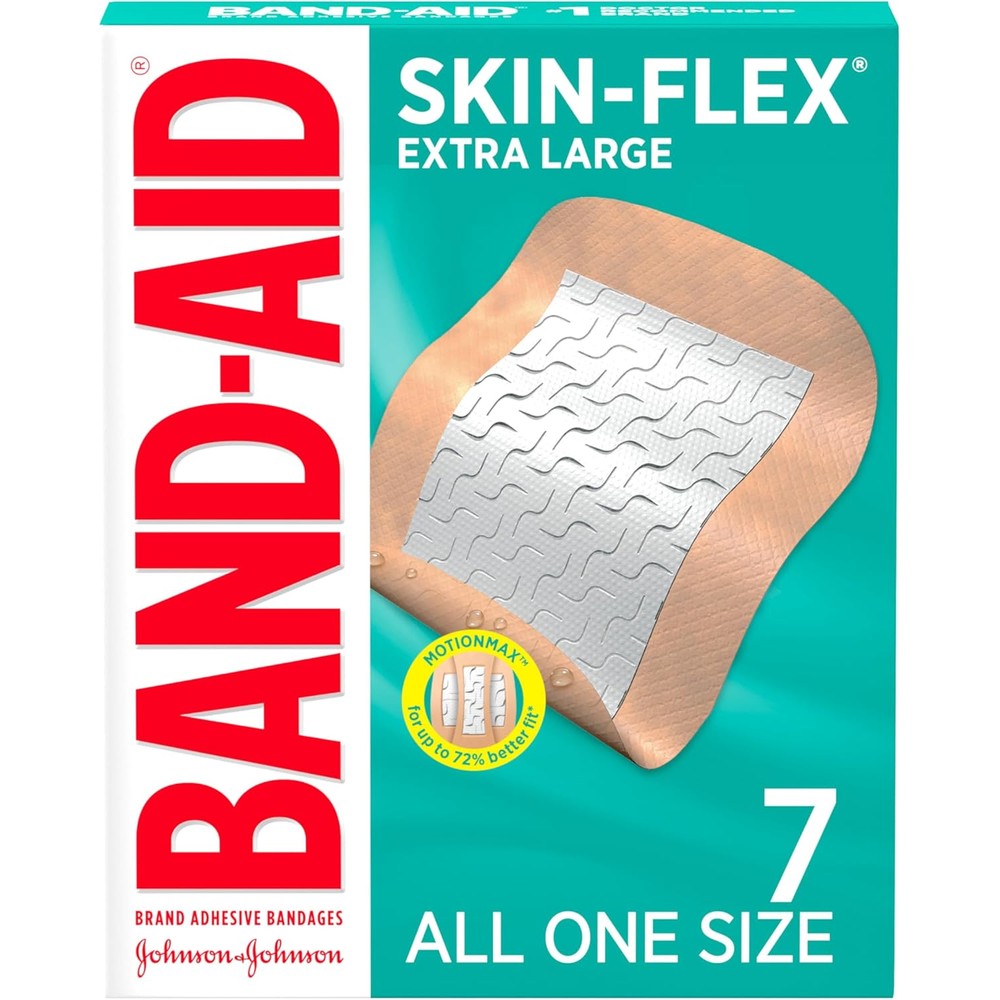 Band-Aid Brand Skin-Flex Extra Large 7 count front packaging view showing flexible material.