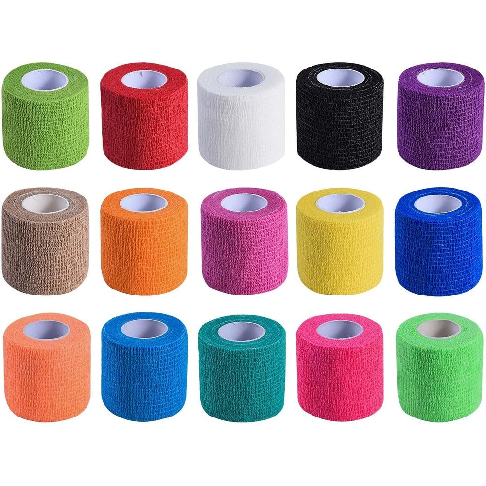 KISEER self adhesive bandage 15 pack multi-color rolls front view for sports first aid.