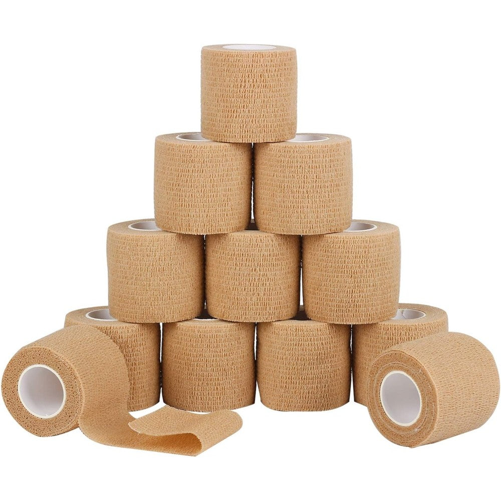 Mooerca self adherent cohesive wrap bandages 12 pack front view showcasing skin colour rolls for athletic support