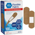 Med Pride Hypoallergenic Fabric Adhesive Bandages front view box containing one hundred sterile strips.