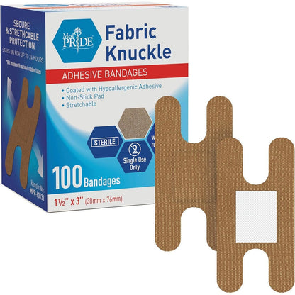 Med Pride sterile fabric fingertip finger and knuckle bandages front view box packaging