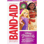 Band-Aid Brand Disney Princess adhesive bandages front view of 20 count box showing characters.