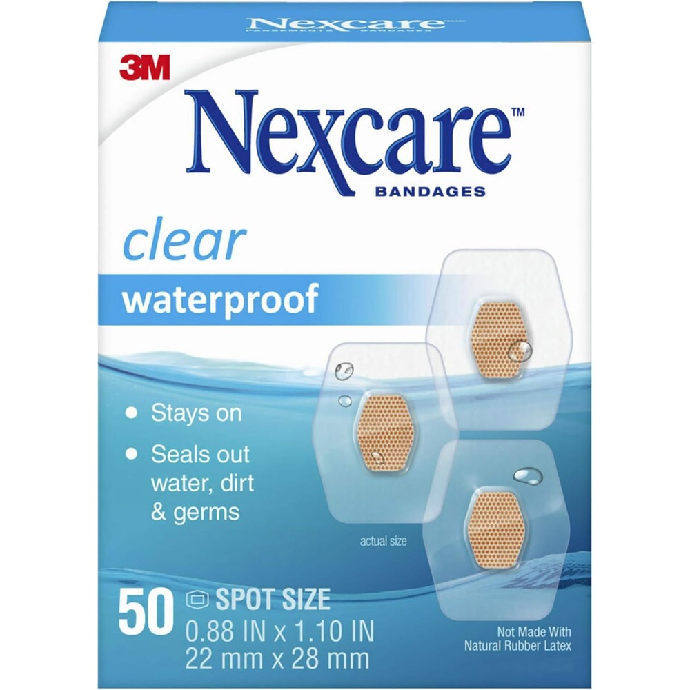 Nexcare Waterproof Clear Bandages front view pack of 3