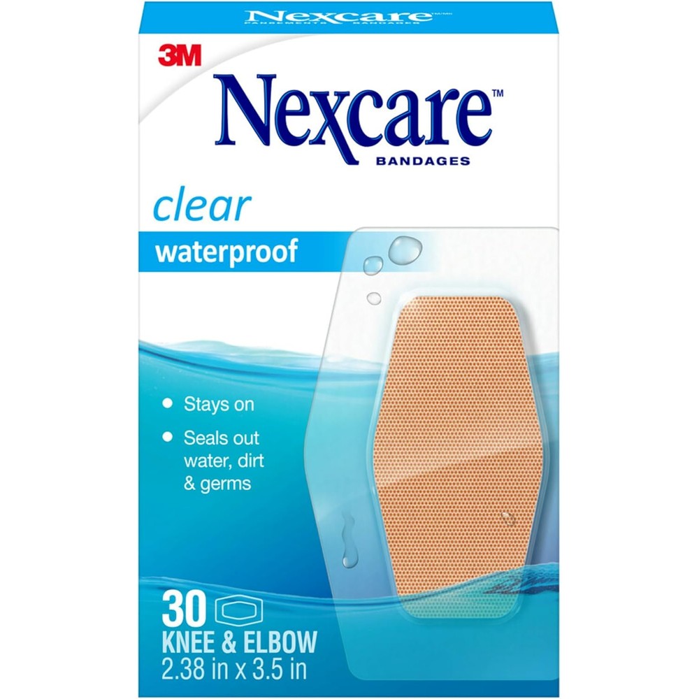 Nexcare Waterproof Clear Bandages for Knee and Elbow front packaging view