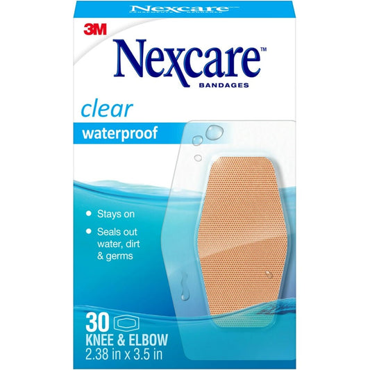Nexcare Waterproof Clear Bandages for Knee and Elbow front packaging view
