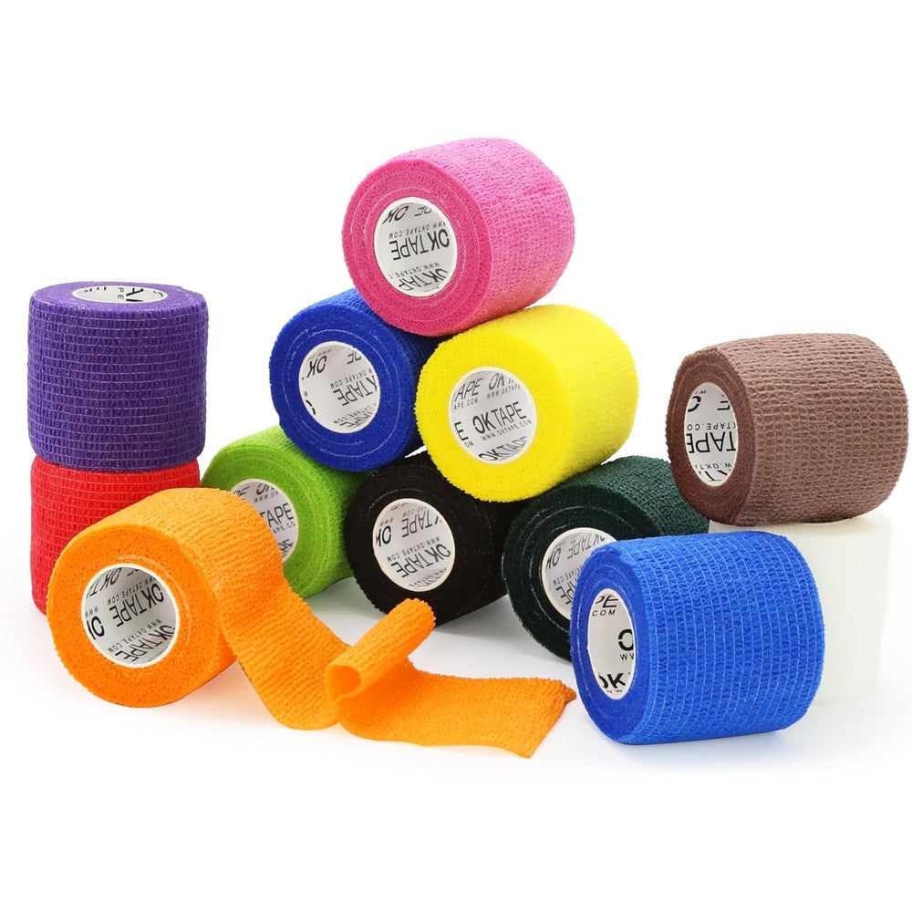 OK TAPE self adherent cohesive bandages wrap front view twelve pack mixed colors