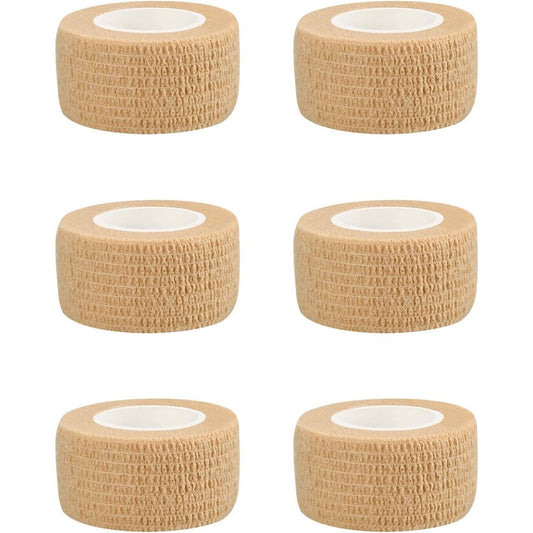 RUBY.Q self adhesive bandage wraps front view of six skin color cohesive tape rolls