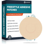 Ceeport Freestyle Adhesive Patches 30 pack box front view showing tan colored round sensor covers for continuous glucose monitors.