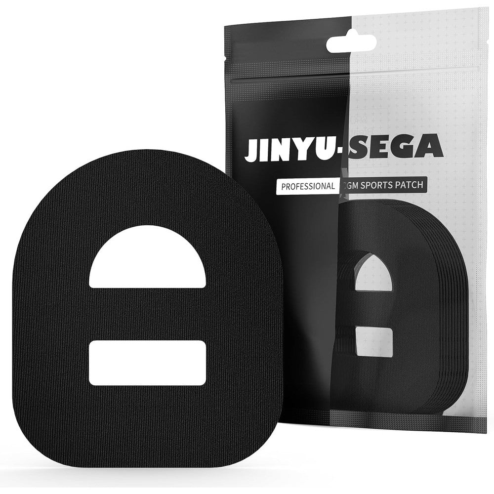 Jinyu-Sega Omnipod 5 Adhesive Patches front view showing black waterproof overpatches packaging.