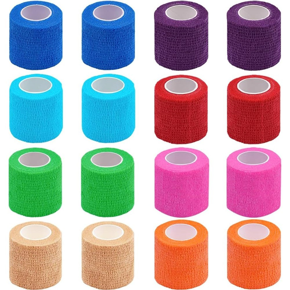 Clooflar self adhesive bandage wrap sixteen pack front view showing multiple vibrant colors.