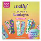 Welly Bandage Color Changing Refill Pack front view of the one hundred count first aid box