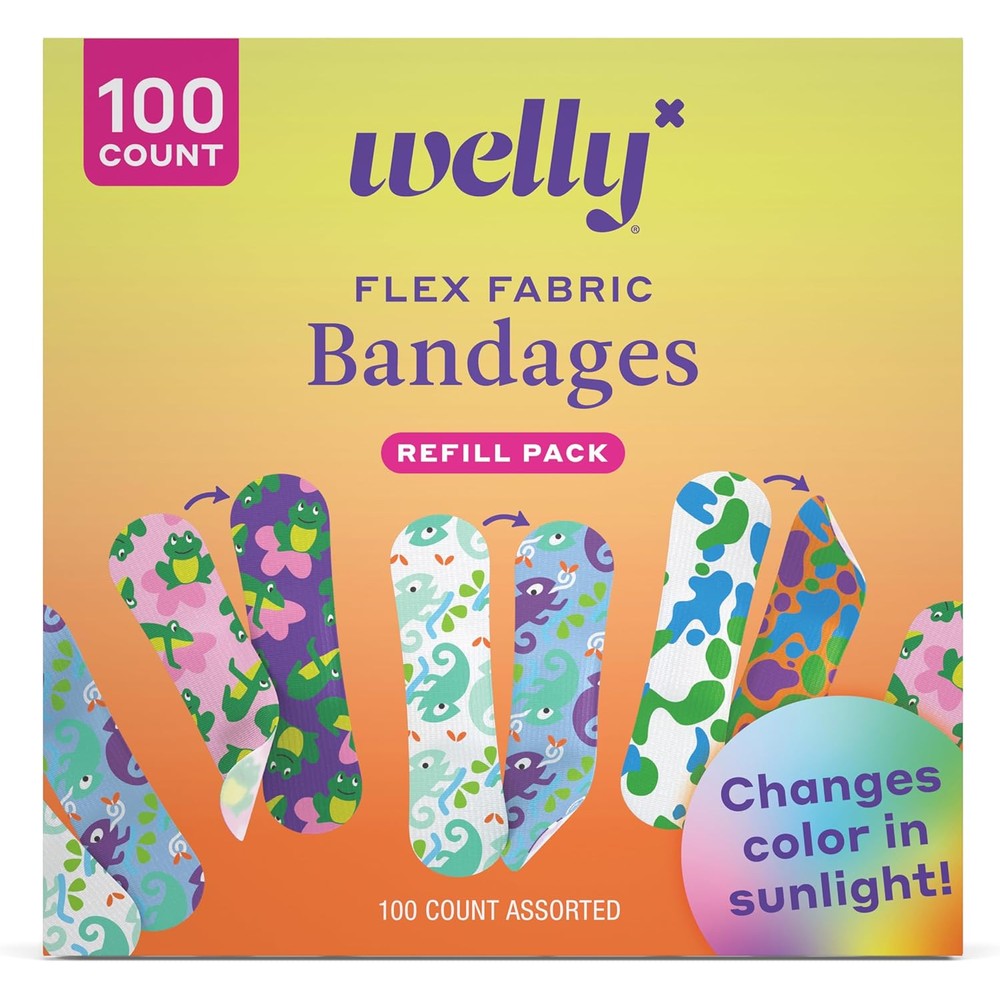 Welly Bandage Color Changing Refill Pack front view of the one hundred count first aid box