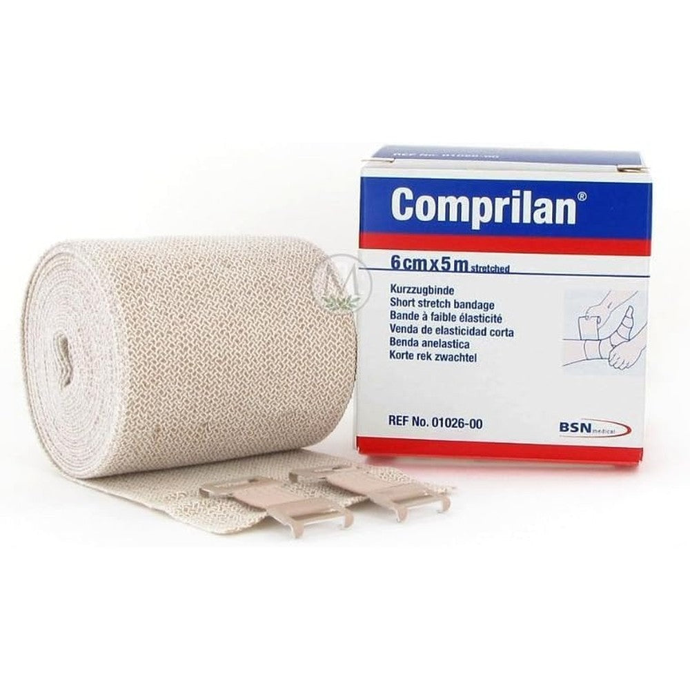 Comprilan Short Stretch Compression Bandage 6cm x 5m front view for lymphedema therapy.