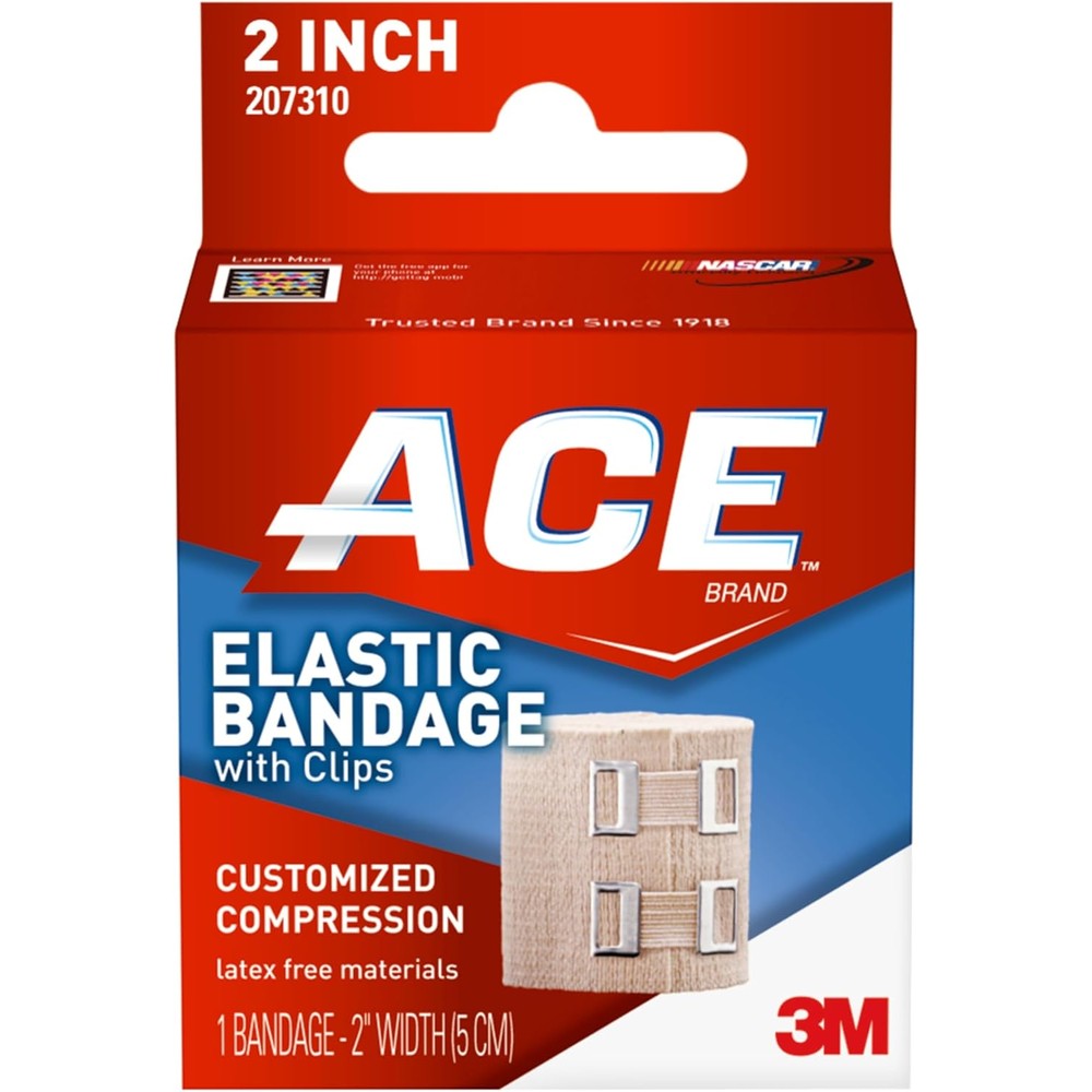 ACE 2 Inch Elastic Bandage front view of beige compression wrap