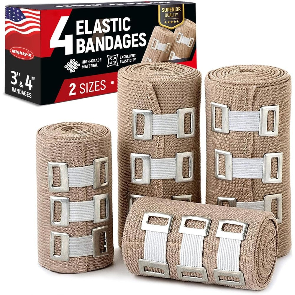 Mighty-X Premium Elastic Bandage Wrap 4 pack front view compression rolls