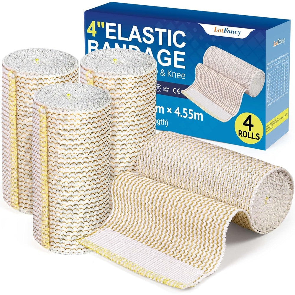 LotFancy Elastic Bandage Wrap 4 pack front view showing individually sealed cotton rolls.
