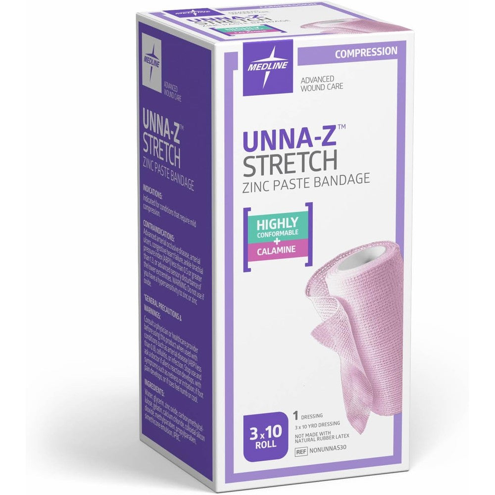 Medline Unna-Z Stretch Zinc Oxide Compression Bandage front view for medical wound care.